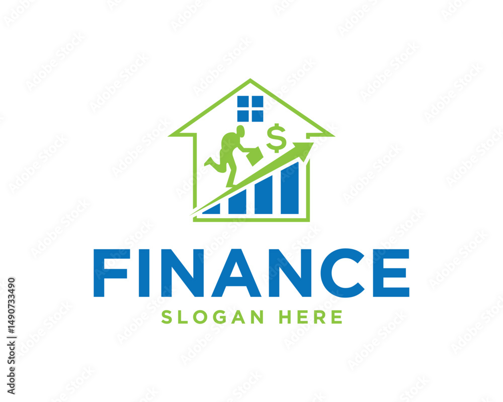 Fototapeta premium Finance and real estate investment growth with running businessman vector template for business