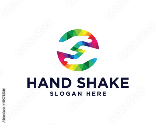 Free Download Colorful geometric handshake logo vector template symbolizes partnership collaboration and agreement for business ventures - GFXLoad