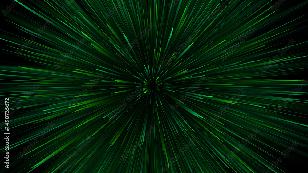 Stylized light speed zoom in digital green shades, motion-inspired tech background for futuristic media. Stylized light speed zoom in digital green shades, motion-inspired tech background for futuristic media.