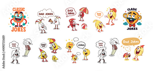 Funny Dad Jokes Icon Set for Father’s Day – Humorous Vector Illustration Pack, Celebrate Father’s Day with a smile! This hilarious dad jokes icon set features fun, quirky, and pun-filled vector. 