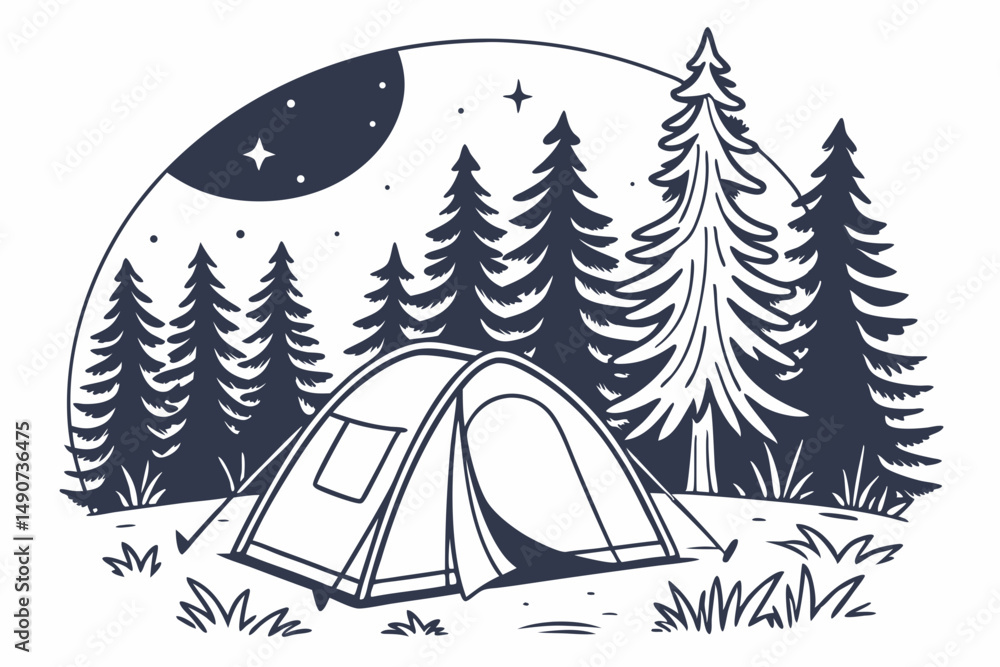 Camping in the Forest – Flat Vector Outdoor Scene Camping in the Forest – Flat Vector Outdoor Scene