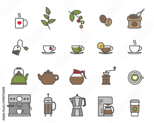 Tea & coffee icon set.