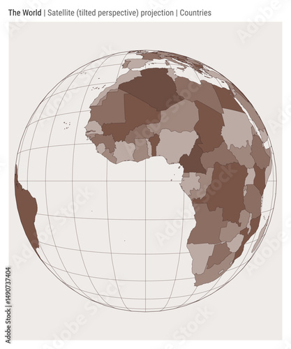 World Map. Satellite (tilted perspective) projection. Countries style. High Detail World map for infographics, education, reports, presentations. Vector illustration.