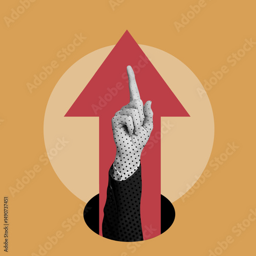Collage Business Hand Pointing Upward with Arrow . Concept of Growth and Ambition