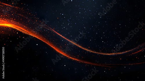 Abstract Orange Wave on Dark Background with Sparkles and Stardust