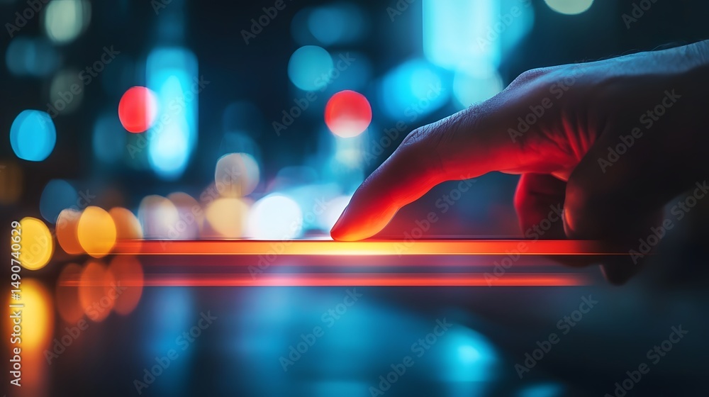 Futuristic Touchscreen Interaction in Urban Night Setting Futuristic Touchscreen Interaction in Urban Night Setting