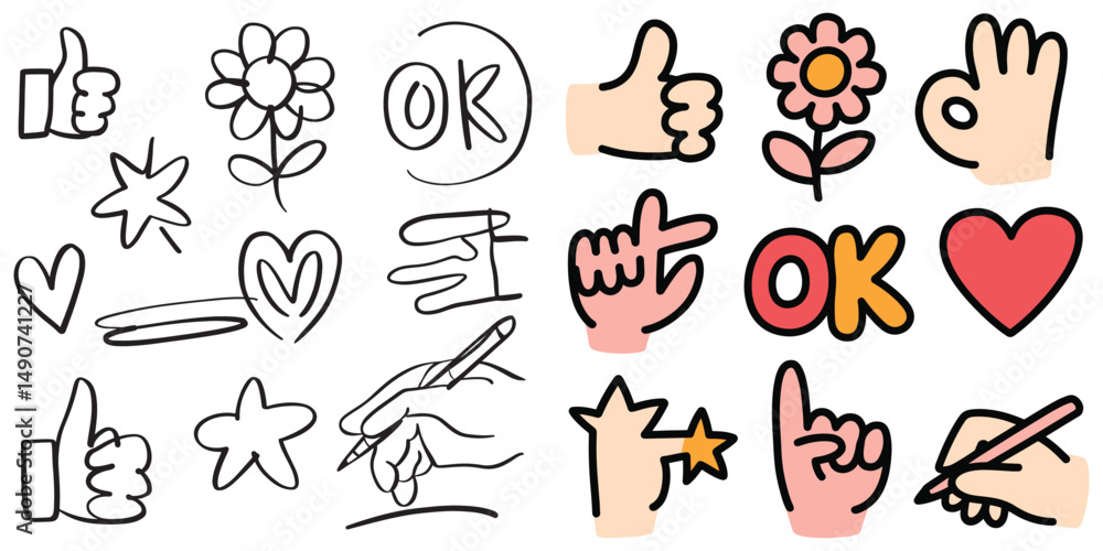 Fototapeta premium vector Hand prints and gesture icons vector set illustration