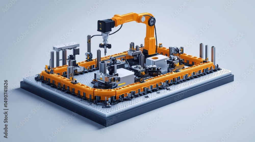 Fototapeta premium Image of a sensor-equipped robotic device on a blue background.