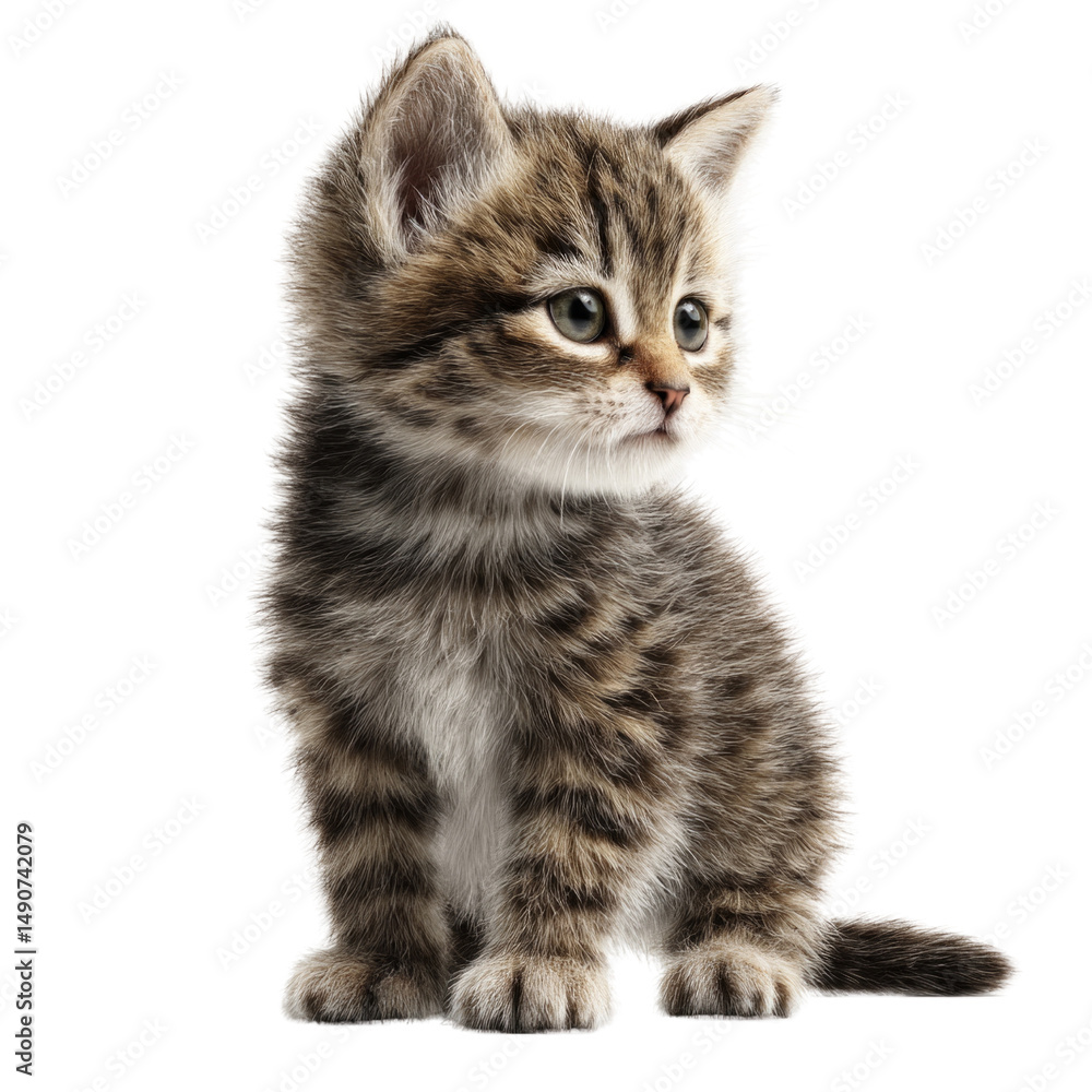 Obraz premium A small kitten is sitting on a white background