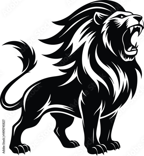 Roaring lion silhouette, Silhouette art illustration of a roaring lion