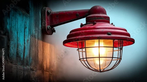 Emergency Wall Lamp Glowing in the Dark , Industrial Light During Blackout - AI