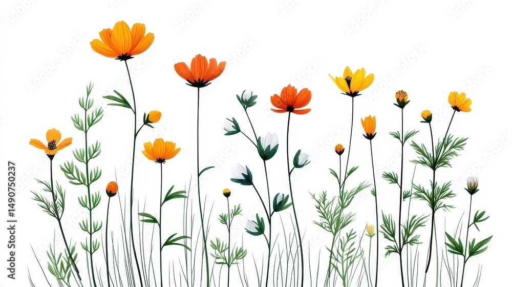 Fototapeta premium Soft Watercolor Painting of Blooming Wildflowers