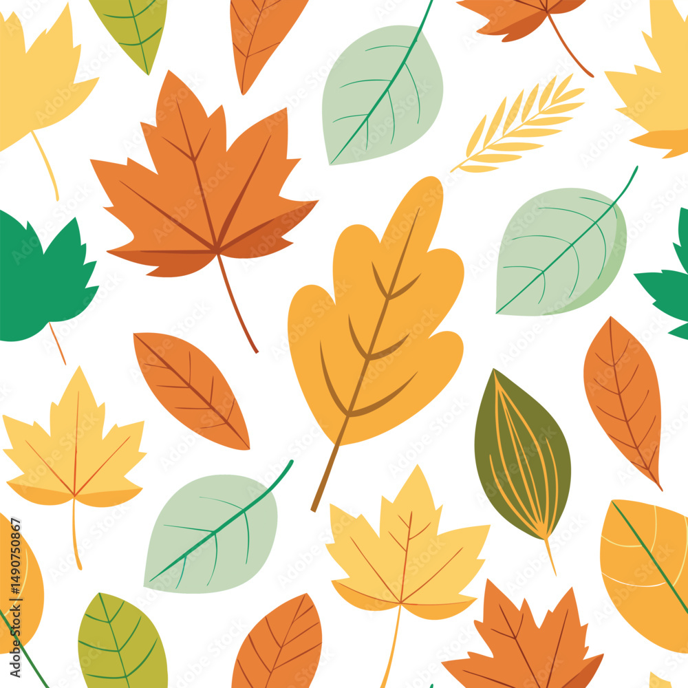 Obraz premium Autumn Leaves Seamless Pattern with White Background.