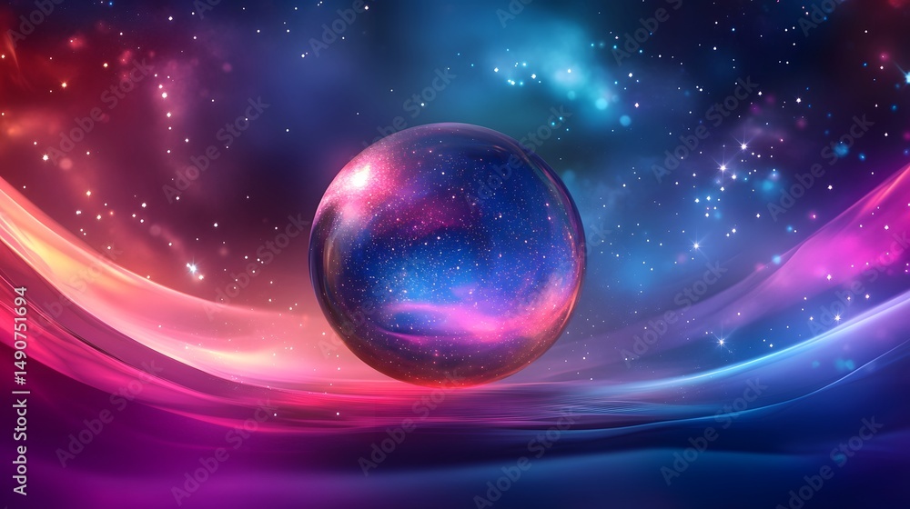 Fototapeta premium Ethereal Galaxy Sphere in Vibrant Colorful Cosmic Background