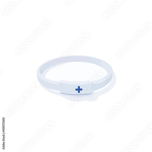 Simple white hospital ID bracelet on white background, minimalistic design