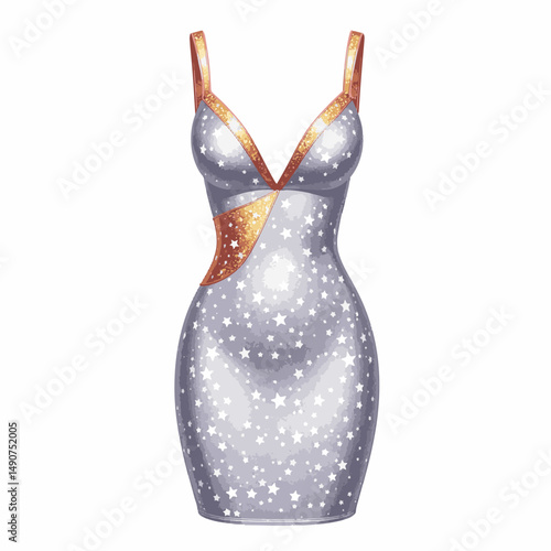 Glittering silver dress with geometric designs, dazzling elegance