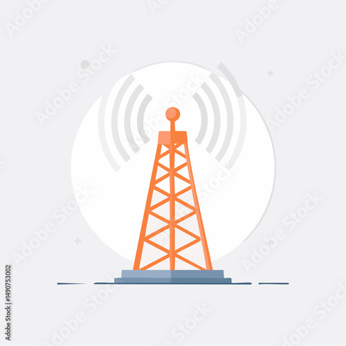 Orange Communication Tower with Wireless Signal Illustration
