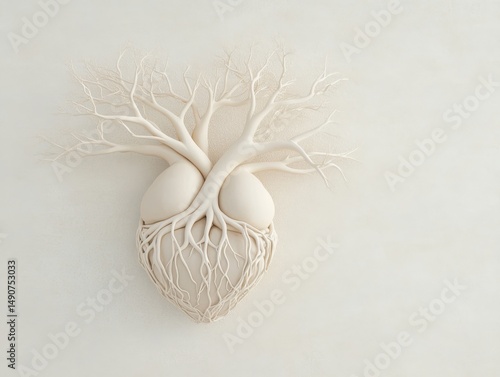 White heart morphing into tree with roots
