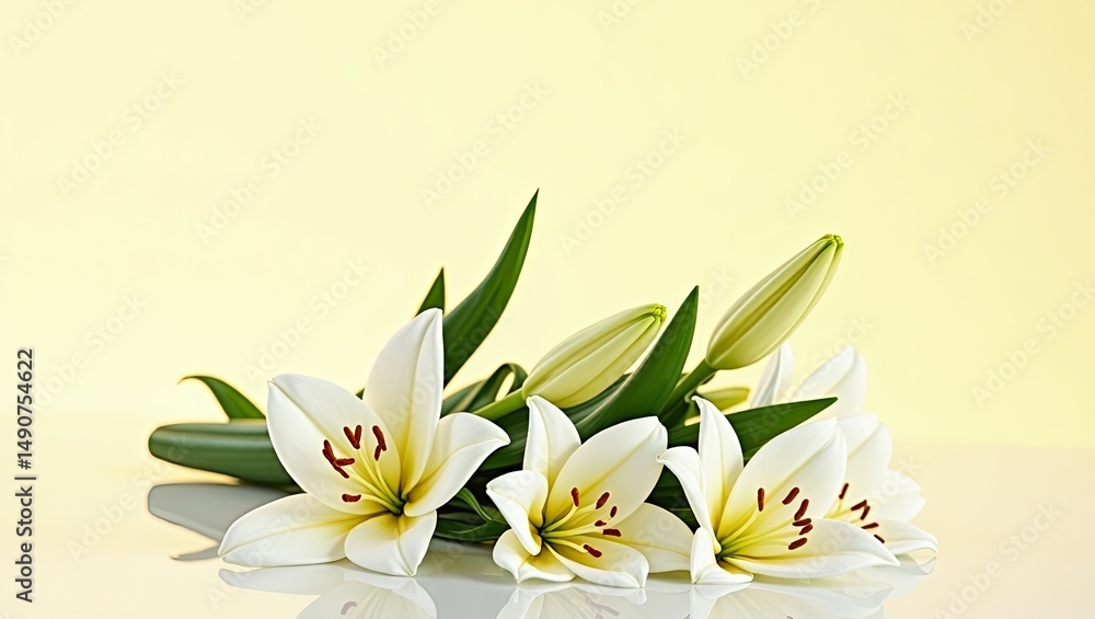 Obraz premium white tulips on yellow background
