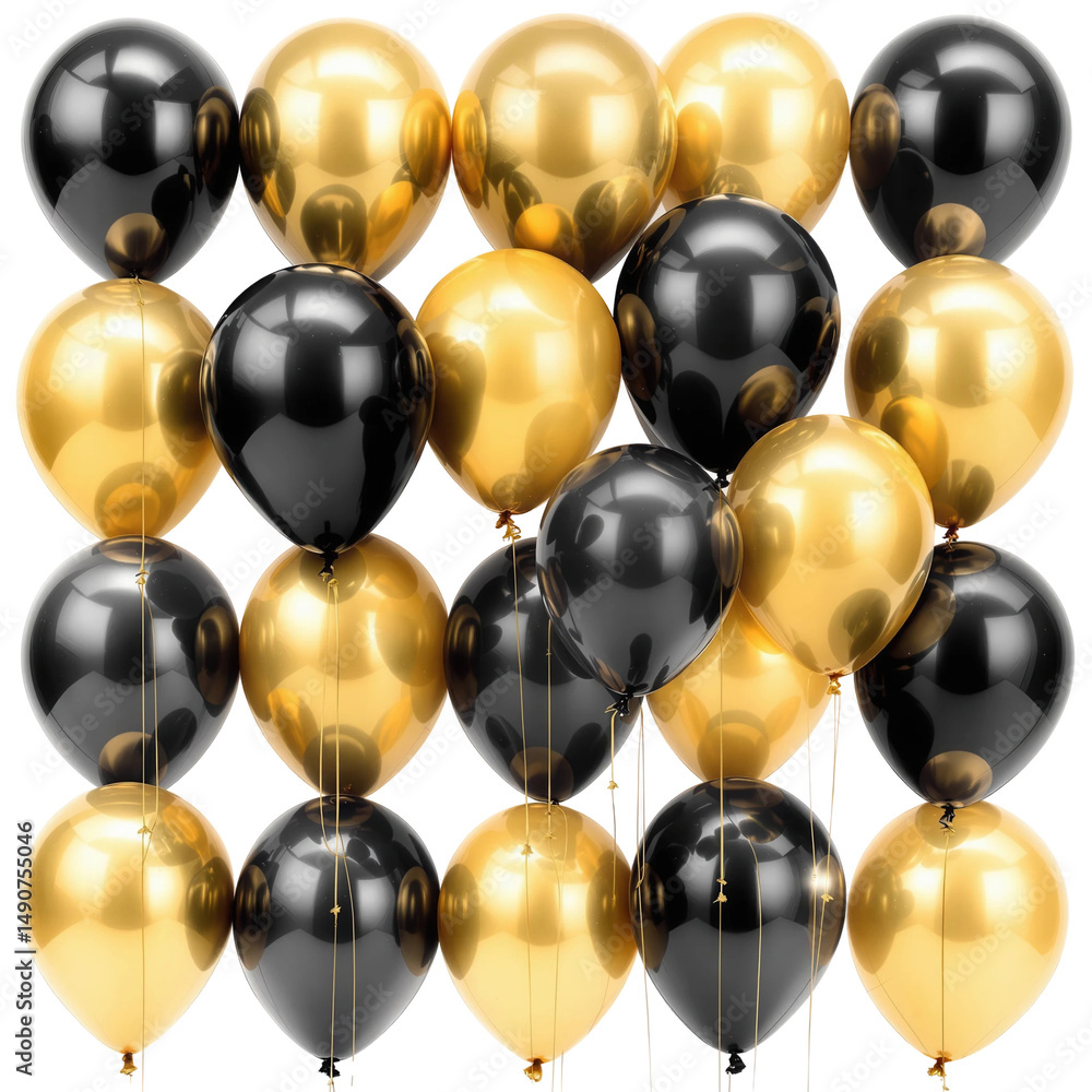 Set of Golden and Black Balloons on Transparent Background Set of Golden and Black Balloons on Transparent Background