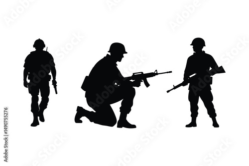 Army soldier silhouette Vector bundle  illustration