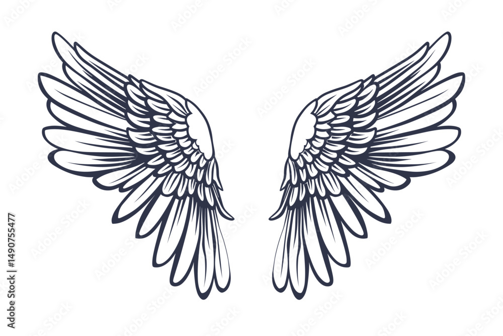 Obraz premium Sketch angel wings. Angel feather wing. Vector illustration.