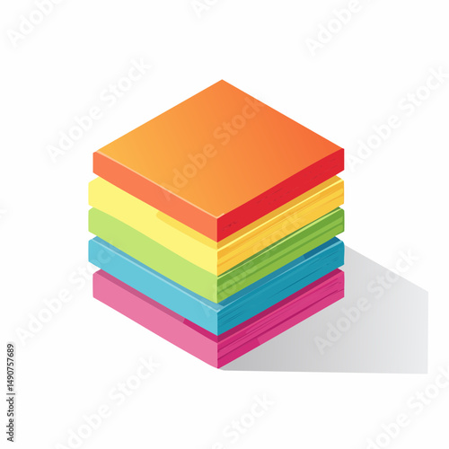 Stack of Colorful Square Sticky Notes Isometric Illustration