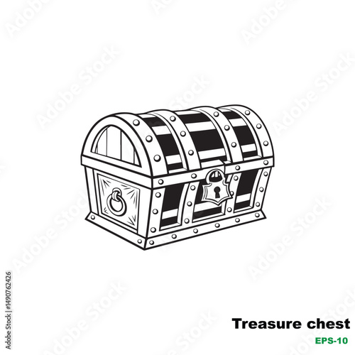 A closed vintage wooden treasure chest, an antique brown storage trunk isolated as an old object , Treasure Chest Silhouette Mascot Logo Vector Design