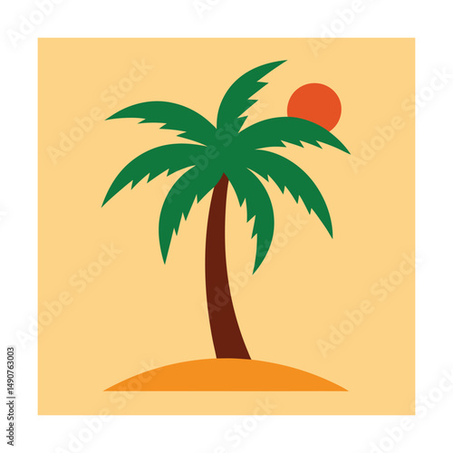 Tropical Palm Tree Vector with Sun and Sand