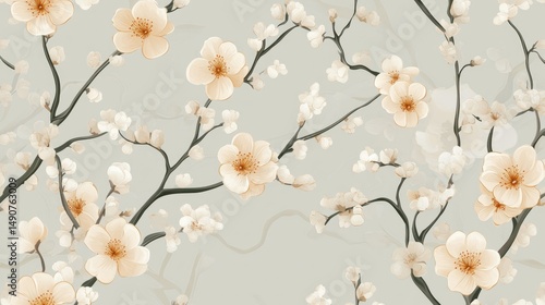 Delicate floral pattern of peach blossoms