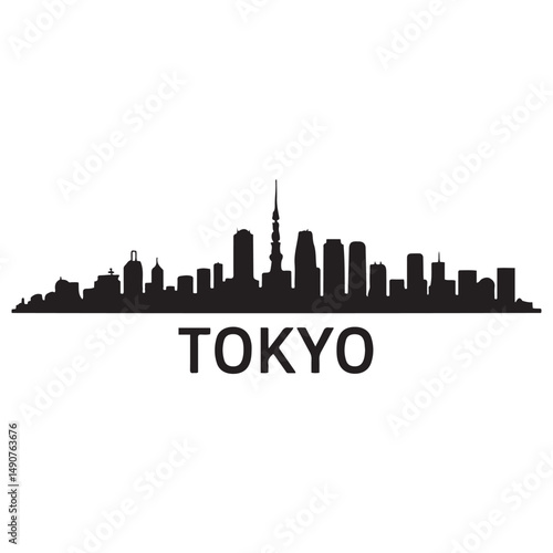 Tokyo city skyline horizontal banner. Black of Tokyo city, Japan. Vector template for your design. Vector black silhouette. with white background