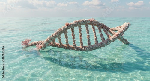 Conceptual DNA Strand Structure Symbolic of Marine Life in Water Global Warming and Environmental Crisis Concept