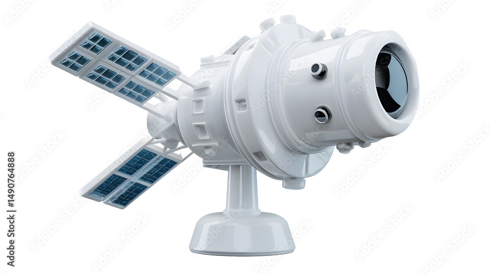A modern white satellite with solar panels, showcasing advanced technology in space exploration. A modern white satellite with solar panels, showcasing advanced technology in space exploration.