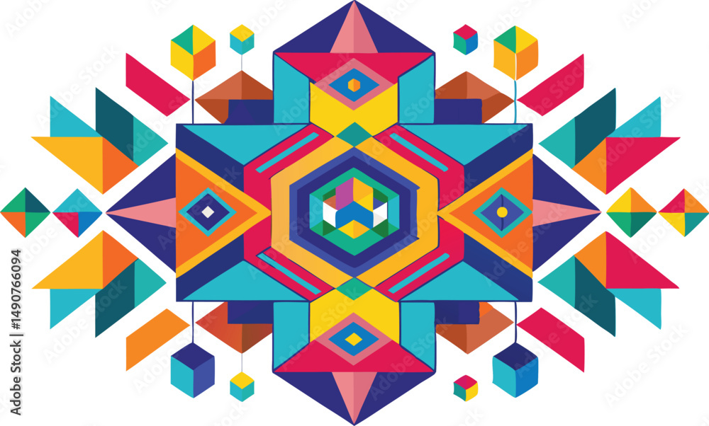 Symmetrical Abstract Pattern with Colorful Geometric Shapes. Symmetrical Abstract Pattern with Colorful Geometric Shapes.