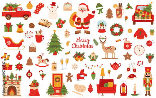 Christmas set. Set of winter and christmas elements. Winter set. Christmas holidays.