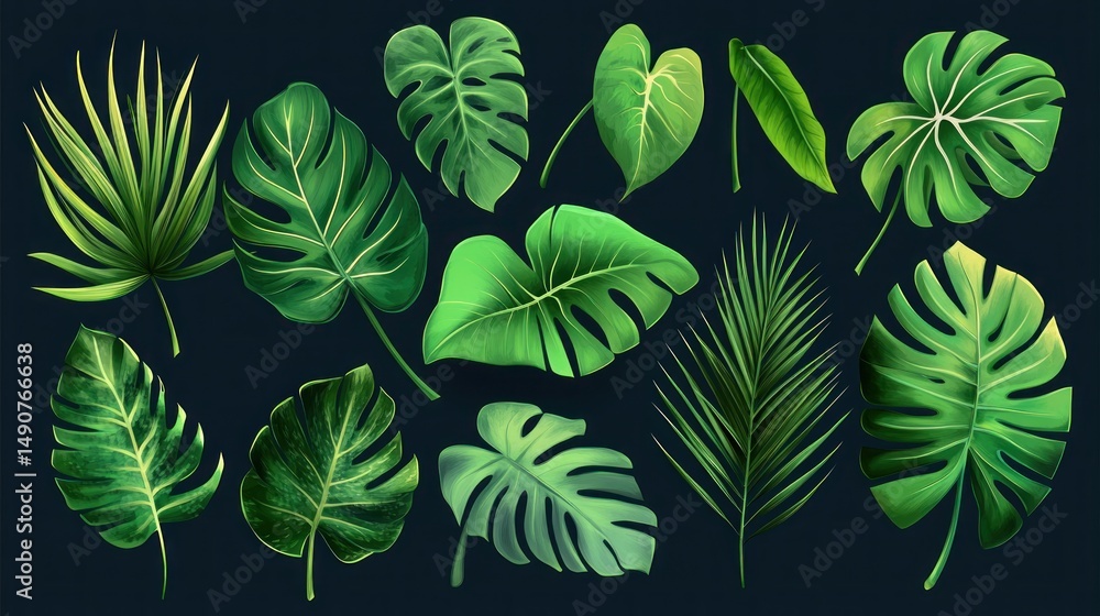 Fototapeta premium Vibrant tropical leaves in various shapes and shades of green