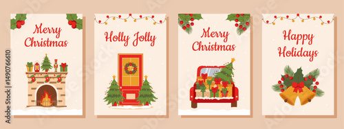 Christmas posters set. Template for greeting card, party invitations, social media.