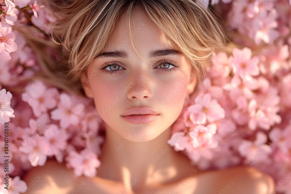 Spring mood, golden hour in sunset. Commercial idea. Attractive brazilian young woman surrounded by cherry blossoms. Springtime woman in bright cherry blossoms. Spring mood, golden hour in sunset. Commercial idea. Attractive brazilian young woman surrounded by cherry blossoms. Springtime woman in bright cherry blossoms.