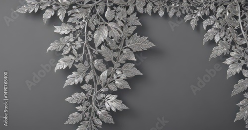 Intricate silver lace leaf border, shimmering, elegant foliage , luxury, plant, ornament