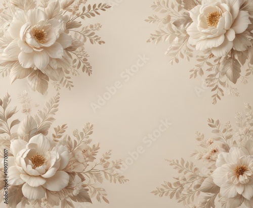 Subtle floral print on luxurious cream, refined style , refined, romantic