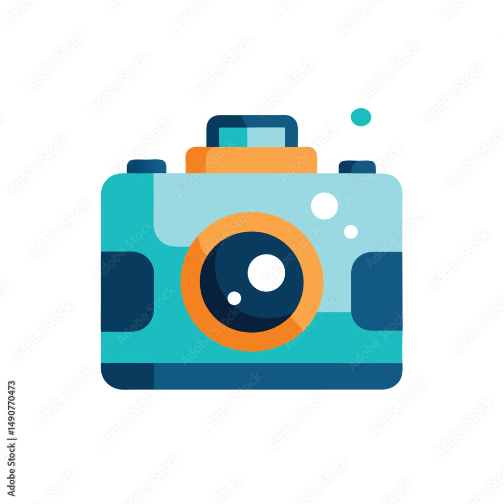 Underwater Camera in Diving Case Flat Design Underwater Camera in Diving Case Flat Design
