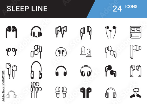Sleep Mood Icons editor vector set  Bedtime, Moon, Stars, Pillow, Zzz, Dream, Relaxation, Sleep Mask, Night, Cozy, Rest, Nap, Calm, Sleepy Face