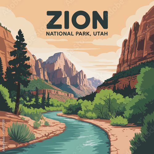 Zion National Park Canyon and River View – Utah Poster