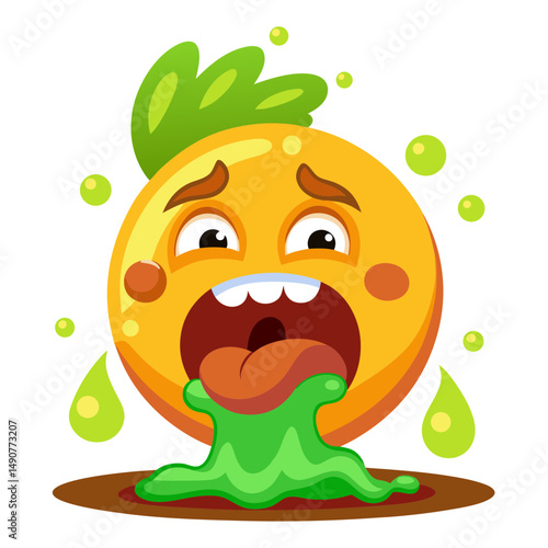 Disgusted Emoji with Green Vomit Illustration
