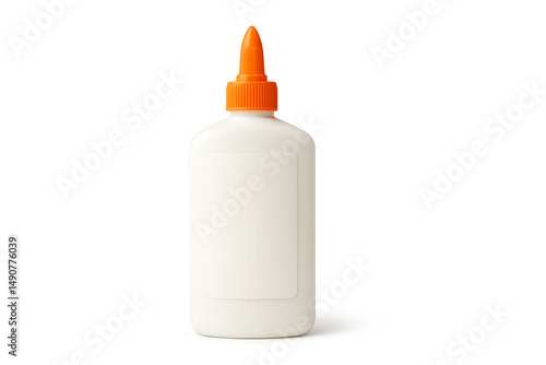 White glue bottle with orange cap and blank label on transparent background