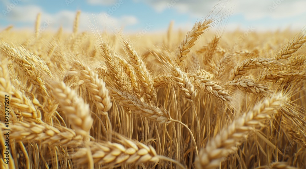 Fototapeta premium Golden wheat field under a bright sky
