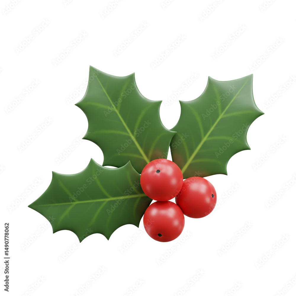 3d christmas holly sprig with vibrant red berries and lush green leaves 3d christmas holly sprig with vibrant red berries and lush green leaves