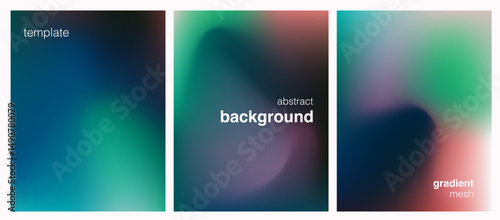 Set of three futuristic vector templates featuring vibrant gradient mesh backgrounds in smooth, colorful blends. Perfect for modern designs, posters, or web graphics.