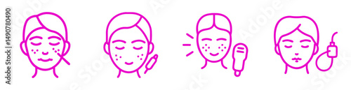 Facial therapy icon with peptide, microblading eyebrow treatment, laser skin resurfacing and led light therapy icon set for skincare and wellness service