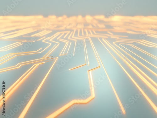 Abstract Glowing Circuit Lines on Futuristic Surface
